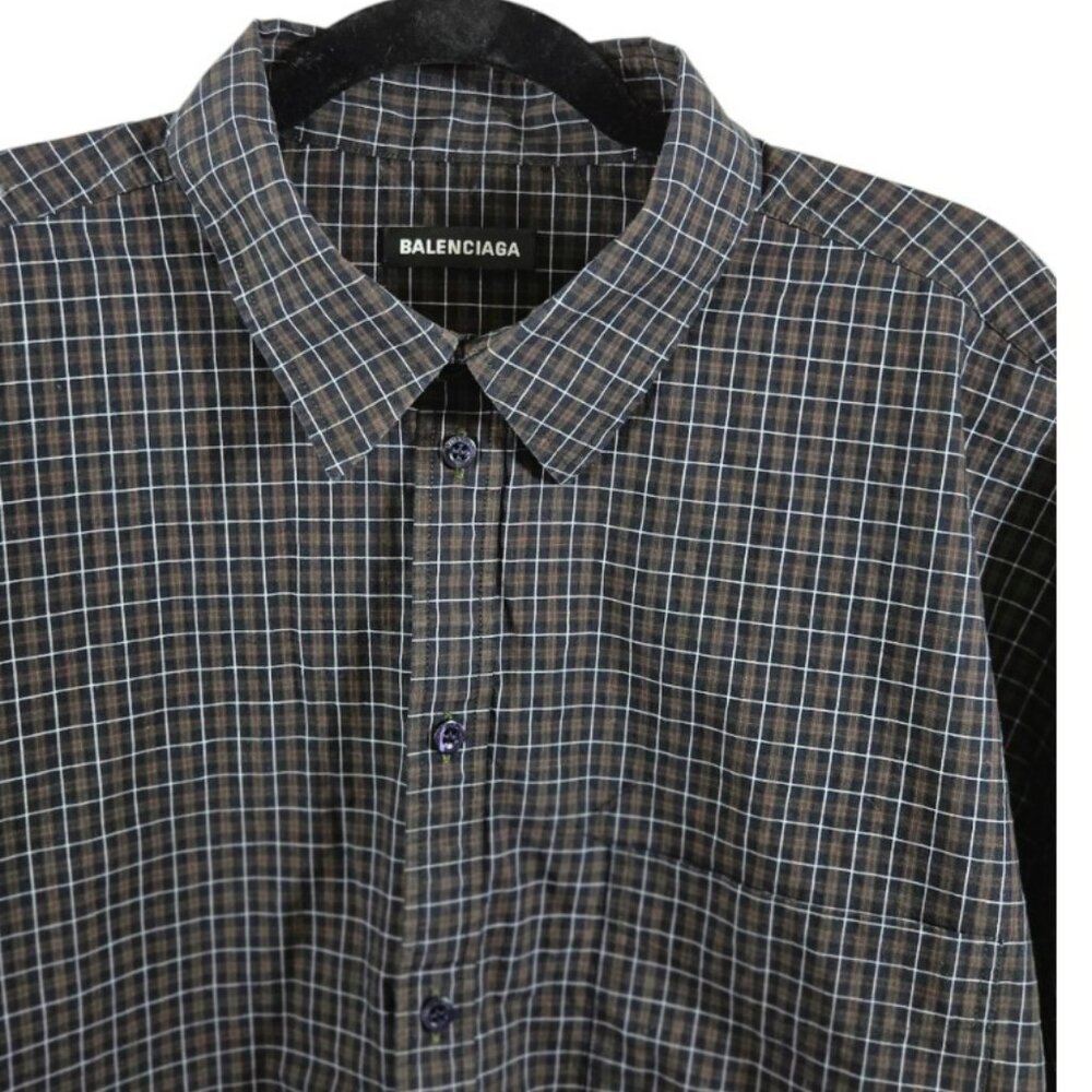 Balenciaga 39 Boxy Short Sleeve Shirt Button Up Oversized Plaid - Picture 6 of 9